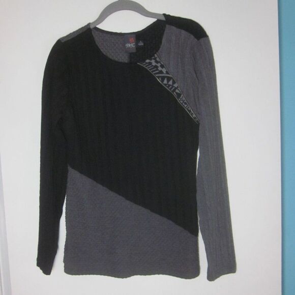ANAC by Kimi  Size S Long Sleeve Black Gray Textured Pullover Knit Top 34" Bust - Picture 9 of 9